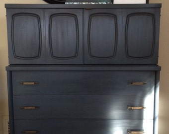SOLD - Midcentury Graphite Highboy / Annie Sloan / Chalk Paint / Chest of Drawers