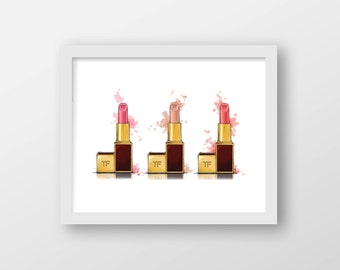 Watercolor Lipsticks Art Print - Vanity Art - Office Art - Vanity Decor - Beauty Art - Wall Art