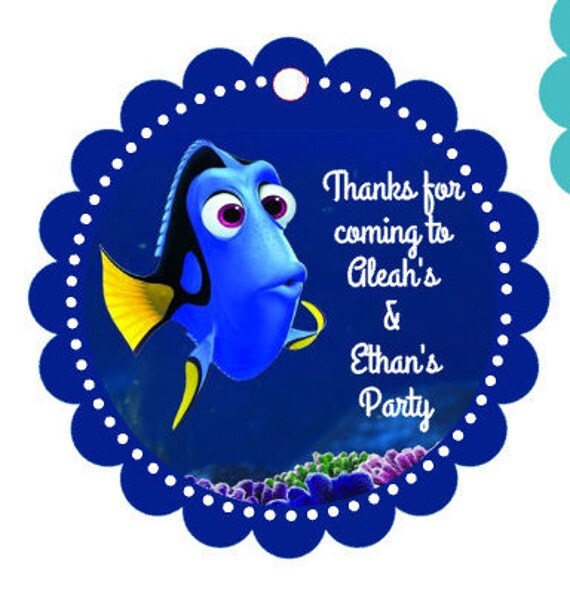 finding dory finding nemo party favor tags with ribbon dory