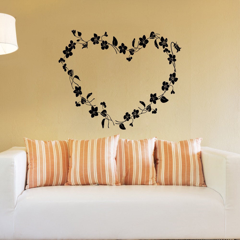 Wall Vinyl Decals Heart Flowers Floral Love Valentine Decal
