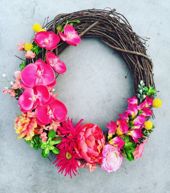 Spring wreath faux succulent wreath grapevine wreath