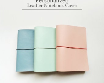 FREE SHIPPING Handmade Leather Traveler's Notebook Cover /Midori style notebook cover/Baby Blue/Carol Pink/Mint / Leather Journal / Fauxdori
