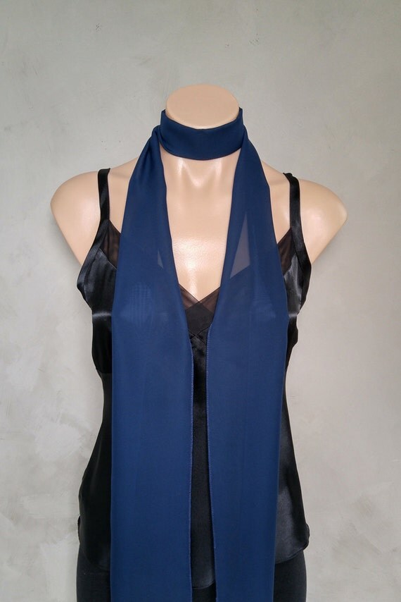 Navy Blue Extra Long Slim Skinny Scarf (71 X 6 inches) Lightweight Sheer Super Skinny Scarf