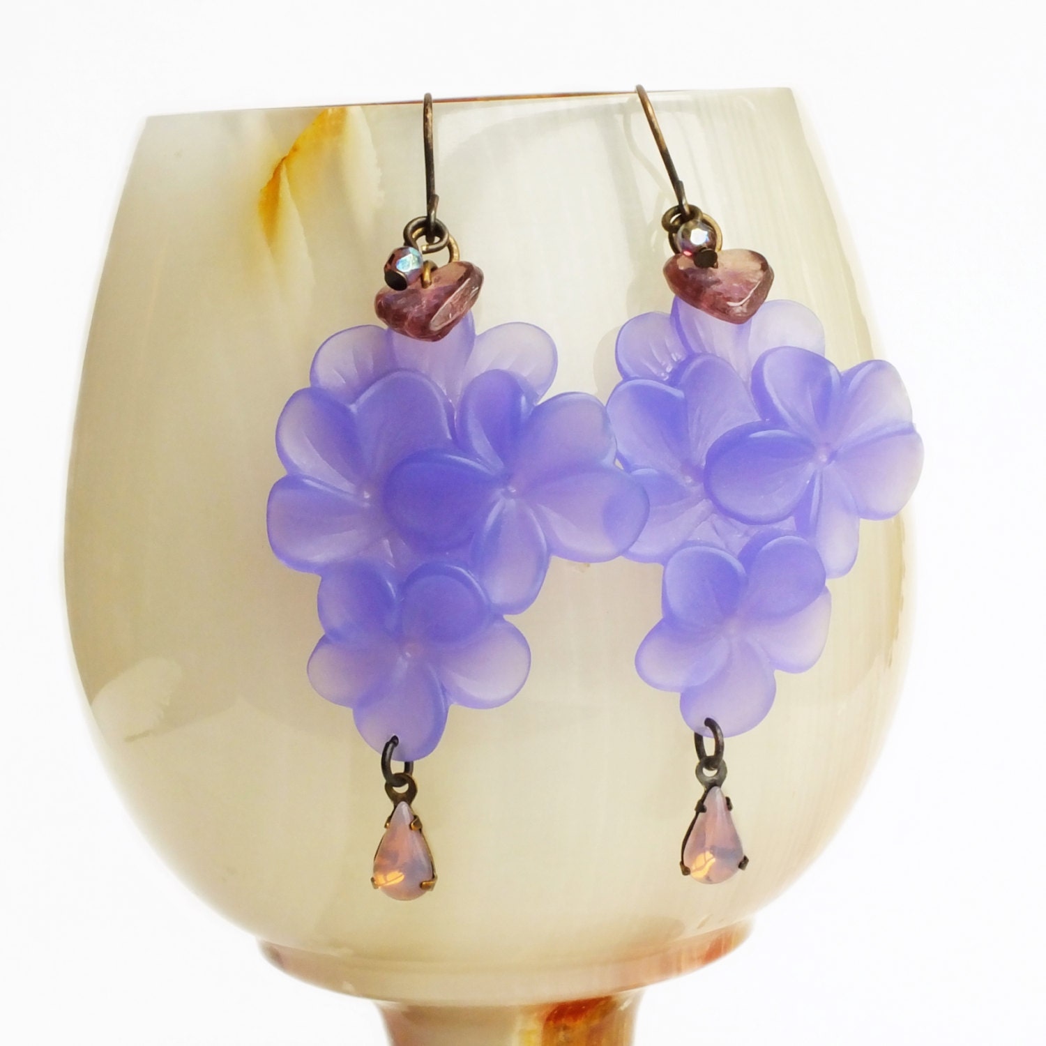 Lilac Flower Earrings Vintage Purple Lucite Flowers Large