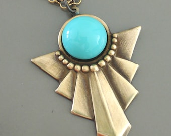 Art Deco Necklace - Turquoise Necklace - Vintage Necklace - handmade jewelry