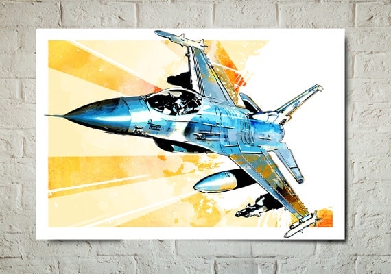 F-16 Art Print Military Airplane Art Print Pop Art Airplane