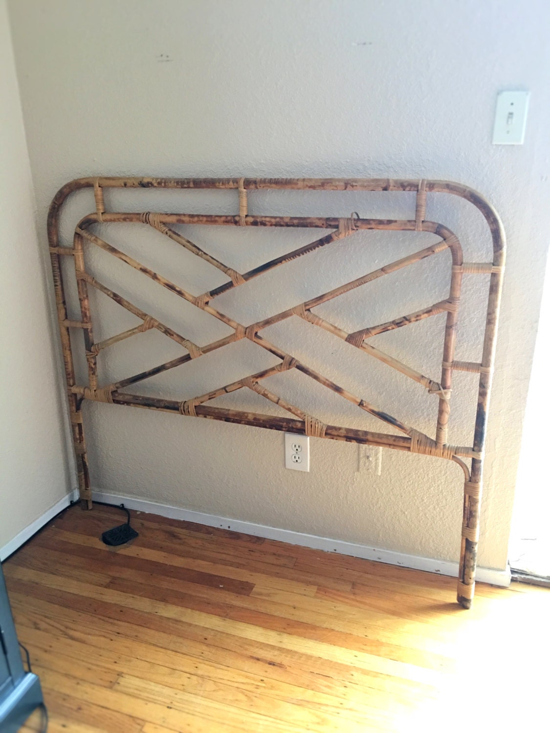 RESERVEDFull Sized Boho Chinoiserie Bamboo Rattan Headboard