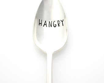 Hangry Spoon. Stamped Silverware. Vintage Spoon, Foodie Gift Idea. Food Photo Prop, by Milk & Honey.
