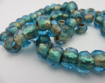 BACK in STOCK!! Shimmering Capri and Aqua ROLLER Beads with Golden Shimmer ( Choose 2 or 6 Beads )...8x12mm large 5mm hole