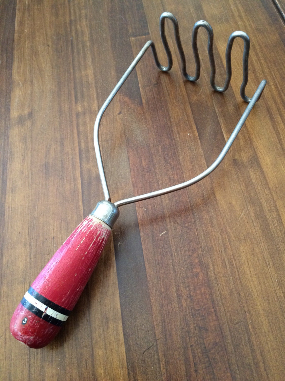 Vintage wood handle potato masher red wood by MyVintageApartment