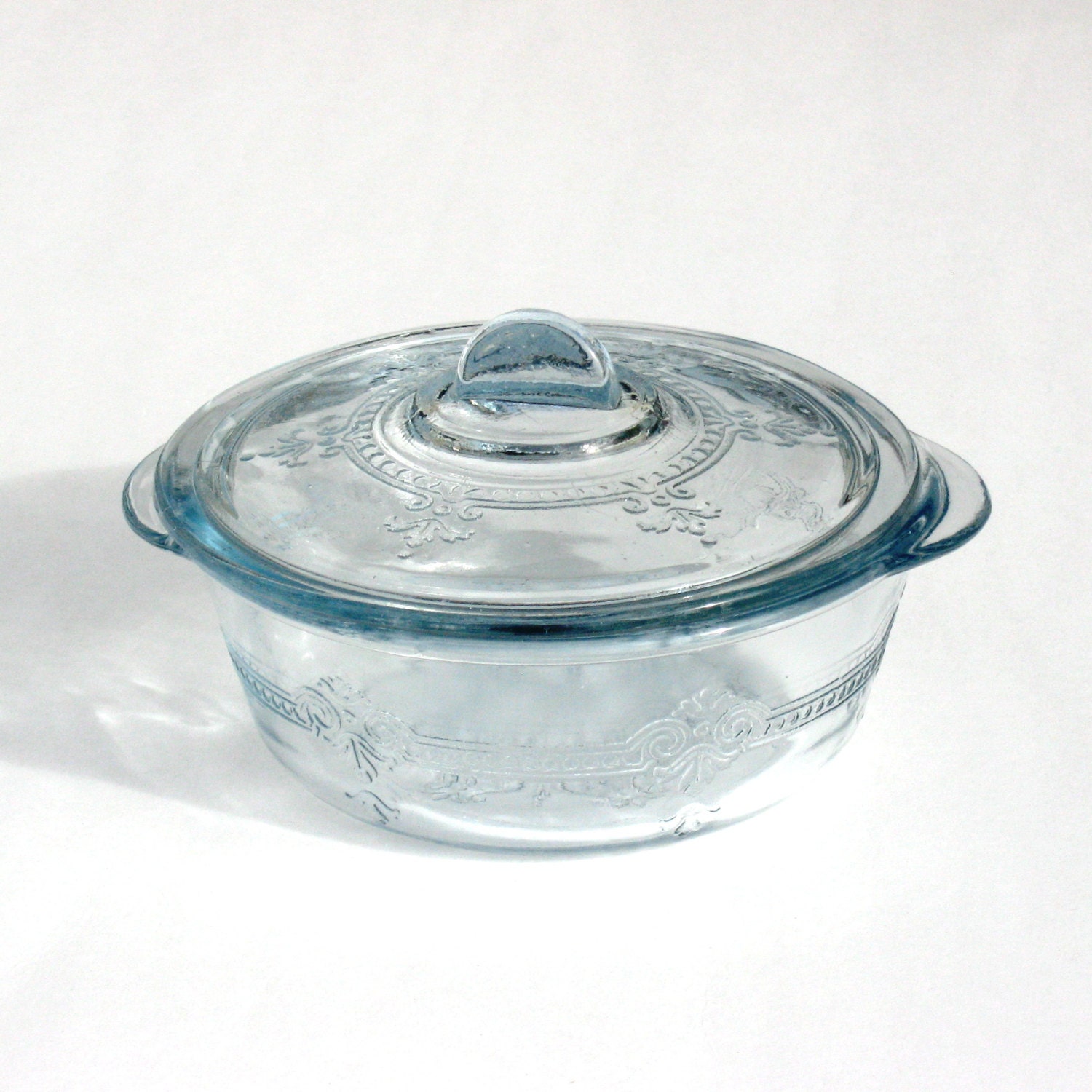 Sapphire Blue Fire King Round Refrigerator Dish Philbe Pattern