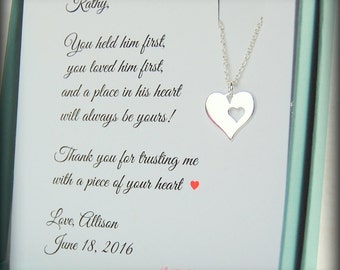 Mother of the Groom Gift, from bride, Mother of Groom gift set, Sterling silver heart, wedding jewelry, Thank you to mother of the groom