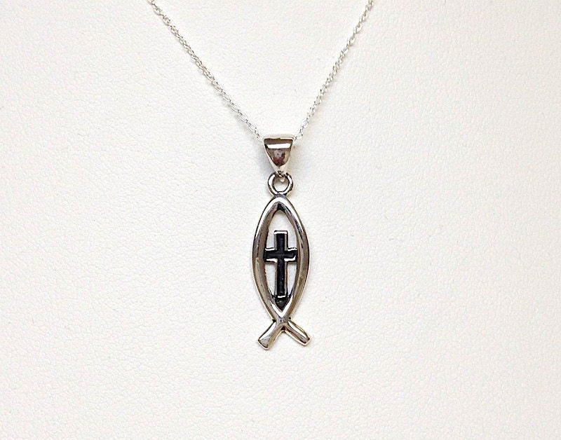 JESUS FISH CROSS Pendant Sterling Silver by ThePendantGarden