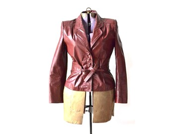 Leather Jacket, Leather Coat, Red Leather Coat, Red Leather Jacket, Vintage Leather Coat, Womens Leather, Size Medium, 1970s 70s Clothing