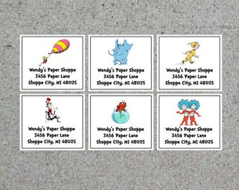 Dr Seuss Address Labels Personalized Cat In The Hat Thing 1 Thing 2 Fish Bowl Horton Yellow Boy Customizable