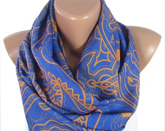 Paisley Scarf Infinity Scarf Blue Orange Scarf Mothers Day Christmas Gift For Her Retirement Gift for WomanTravel Gift for Mom Wife