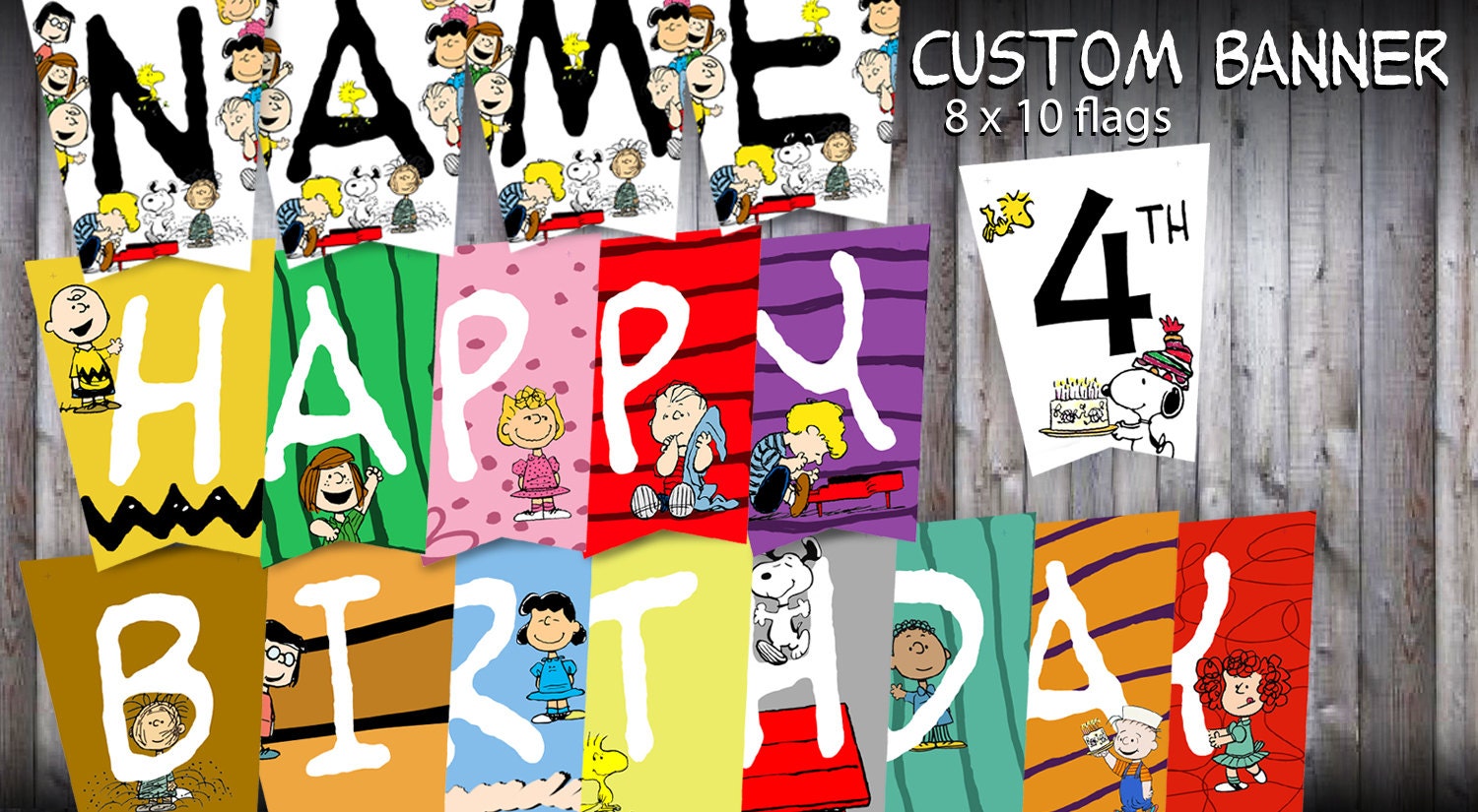 Personalized Peanuts Birthday Banner Charlie Brown Snoopy