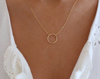 Gold Circle Necklace / Textured Open Circle / Karma, Love, Eternity, Infinity Ring Necklace / Gold Dainty Circle Outline / Open Ring