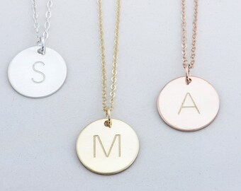 Gold Initial Disc Necklace, 14K Gold, 2 Initial Charms, Personalized Necklace, Hand Stamped, Initial Disc, Mother's Necklace, Valentines Day