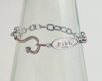 thumbnail image 2 of The Lionz Bling Vintage Style Brown Genuine Leather & Antiqued Silver Fish Hook Clasp Bracelet 2 of 4
