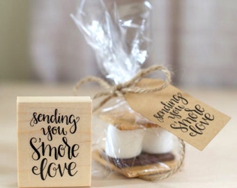 Sending You S'more Love Rubber Stamp - Customizable Handlettered Calligraphy Wedding Favor Stamp