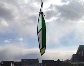 Abstract Various Greens and Textured Clear Glass Feather Suncatcher
