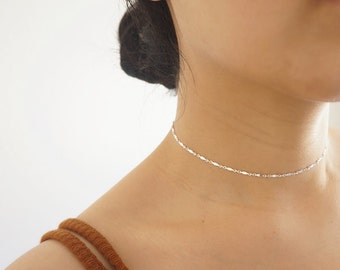Sterling Silver Choker, Simple Chain Choker, Silver Layering Choker, Minimalist