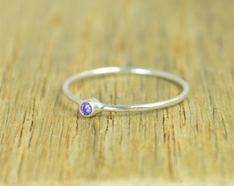 Tiny Amethyst Ring, Dainty Amethyst Ring, Amethyst Ring Silver, Amethyst Rings, February Birthstone, Minimal Amethyst, Stacking Ring, Alari