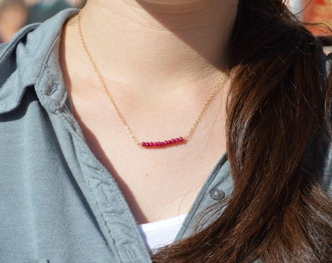 Ruby Necklace, Gem Bar, Dainty 14k Gold Fill, Sterling Silver, Rose Gold, Red Necklace, Faceted Ruby, Bar Necklace, Gold Ruby Necklace