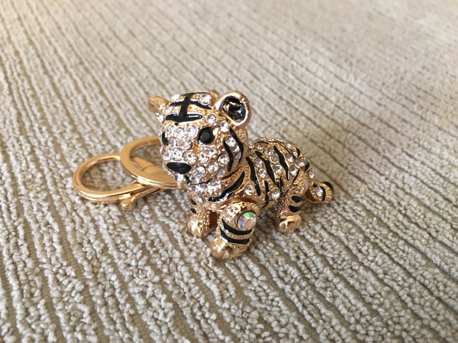 Gold tiger keychain rhinestone keychain gold keychain with