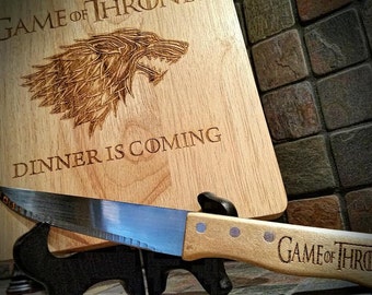 Game of Thrones- Engraved Cutting Board, Dinner is Coming, Game of Thrones Gift, House Stark, Birthday Gift