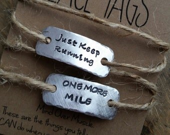 personalized running shoe tags {SINGLE or SETofTWO} . {lace tags} running shoe tags . runners gift . triathlete gift . fitness inspiration