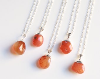Carnelian Necklace, Raw Stone Jewelry, Gemstone Necklace, Tumbled Gemstone, Boho Necklace, Stone Necklace, Long Necklace, Bridesmaid Gift