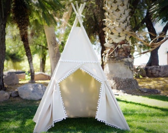 Pompom teepee, kids Teepee, tipi, Play tent, wigwam or playhouse with canvas and Overlapping front doors