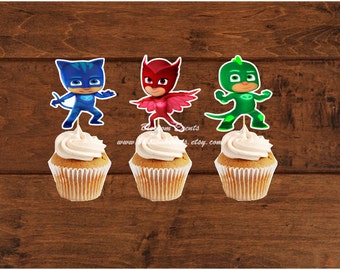 12 PJ Mask Cupcake Toppers