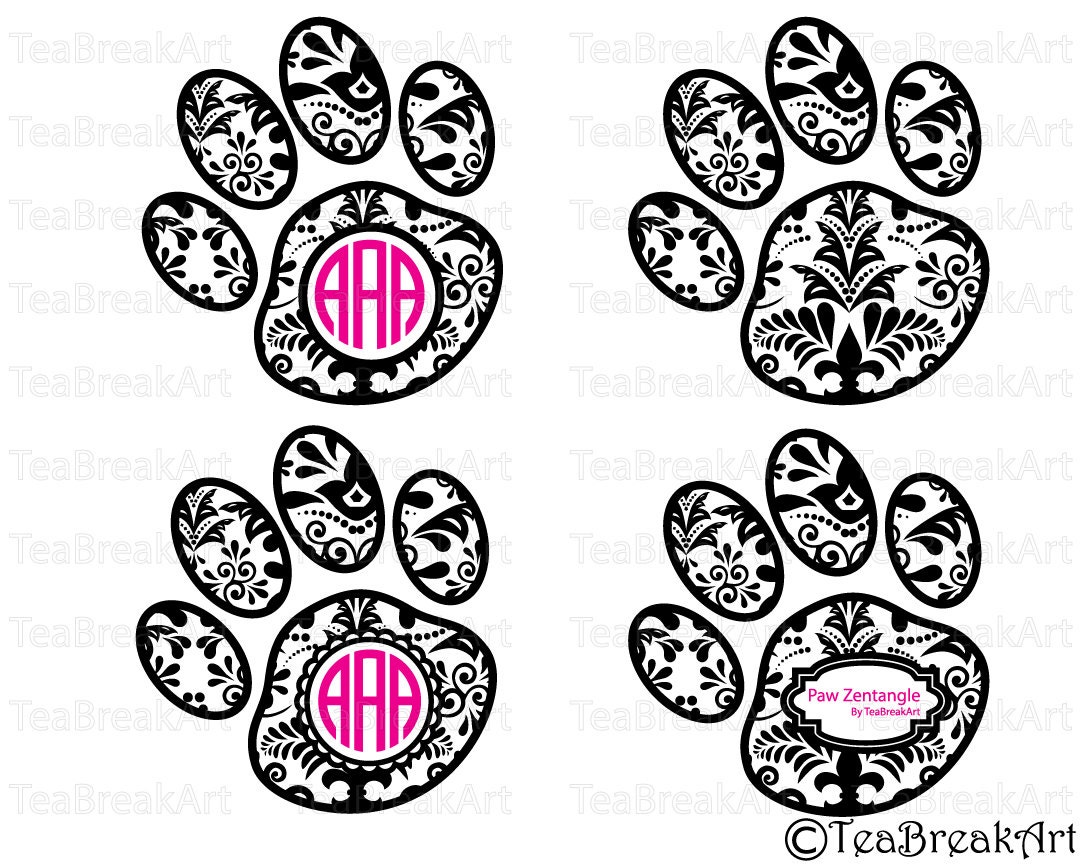 Download Paw Zentangle swirl pattern Cutting Files SVG PNG EPS ClipArt