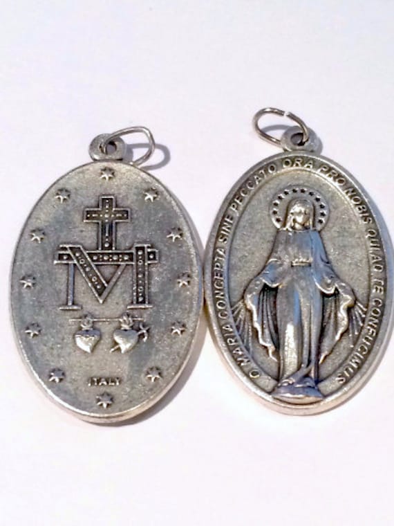 Set of 2 Miraculous Medals Virgin Mary Medal From Italy Large Size 1.75 ...