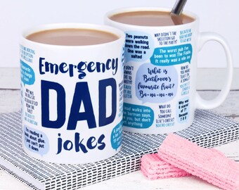 Funny Father's Day Mug: Emergency Dad Jokes - dad birthday gift - funny gift, gift for dad, dad mug, dad jokes mug, father's day gift