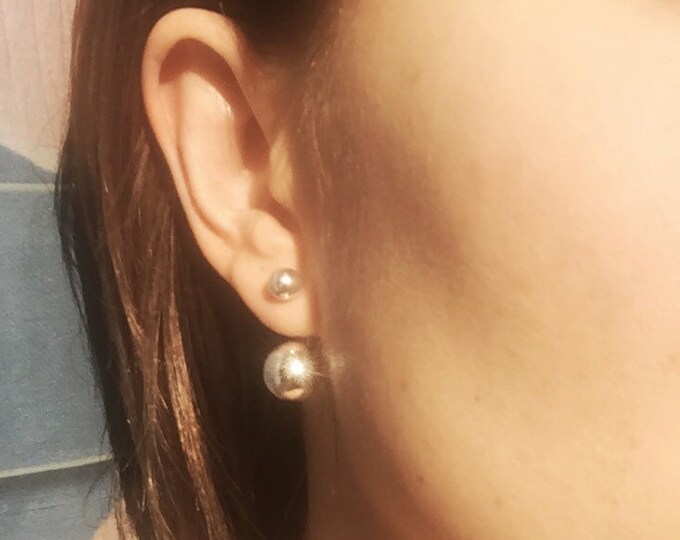 Silver gold ball earring - silver stud earring - gold earring - gift