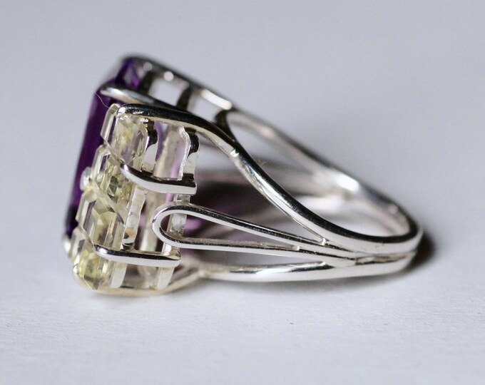 Amethyst lemon quartz ring - Gold ring - Fashion ring - Purple stone ring - Natural gemstone ring - Womens ring - Gift idea
