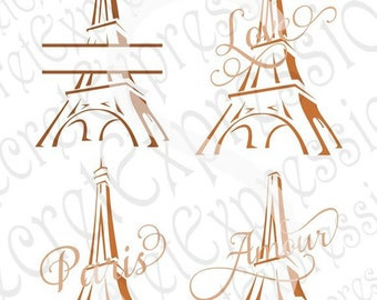 Paris Svg, Love Svg, Amour Svg, Split Monogram Eiffel Tower Svg 4 Digital Sign Cutting File JPEG DXF SVG Cricut, Svg Silhouette, Print File
