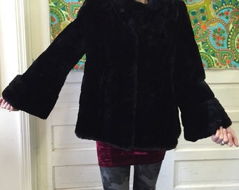 Womens 1940s Black Fur Coat