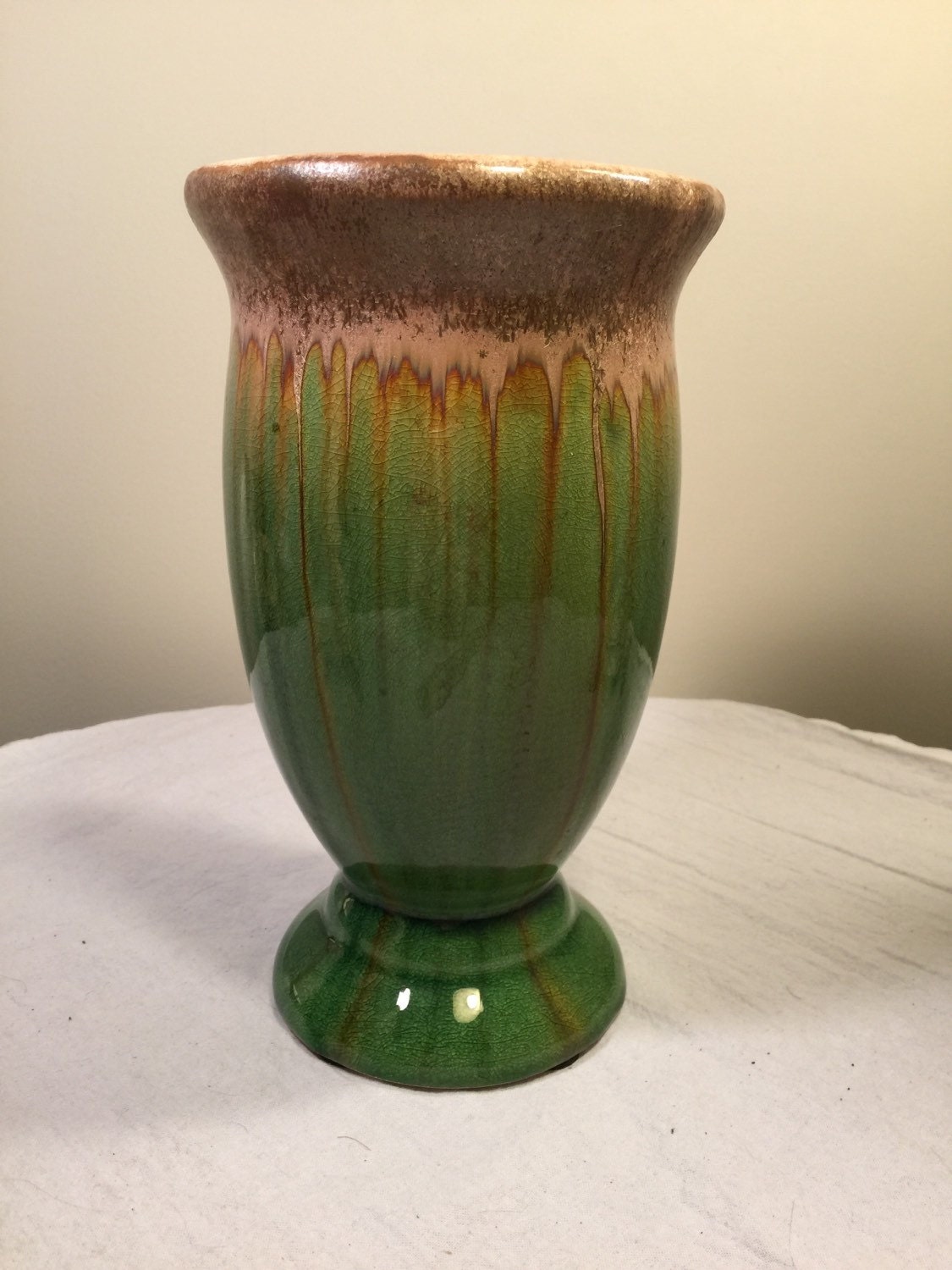Drip glaze green/brown pottery vase Drip by Jennifersvintagefind