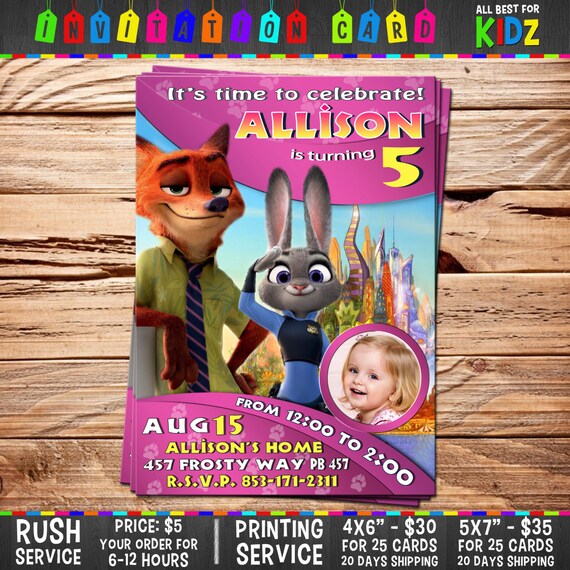 Disney Zootopia Invitation Card Birthday Party by AllBestForKidz