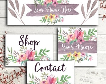 Facebook cover set social media header profile pic modern watercolor graphics floral feminine