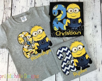 Boys Minion Birthday Shirt, Birthday Personalized Minion, Boys Appliqued Shirt, Two Eye Minion, Boys Birthday Shirt, Boy Evil One