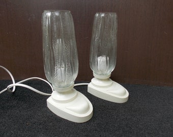 Pair Table Lamps Desk Lamps 1970s / Desk Lamp / White lamp / Bedside Lamp / Vintage Lantern / Glass Lampshade / night lamp