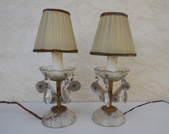 Pair Table Lamps Desk Lamps 1950s / Cyrstal lamp / mid century desk lamp / table lamp / pair table lamp / plastic lamp / night lamp