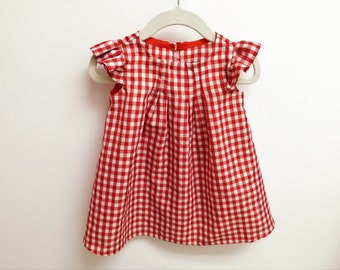 Red Gingham Dress, Girls Little Red Riding Hood Dress, Flutter Sleeve Dress, Baby Red Gingham Dress, Red Riding Hood Costume, red dress