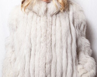 Saga Fox Fur Coat, Medium Real White Fox Fur Coat, Winter Wedding Fur Coat, Saga Fox Arctic Fur Coat